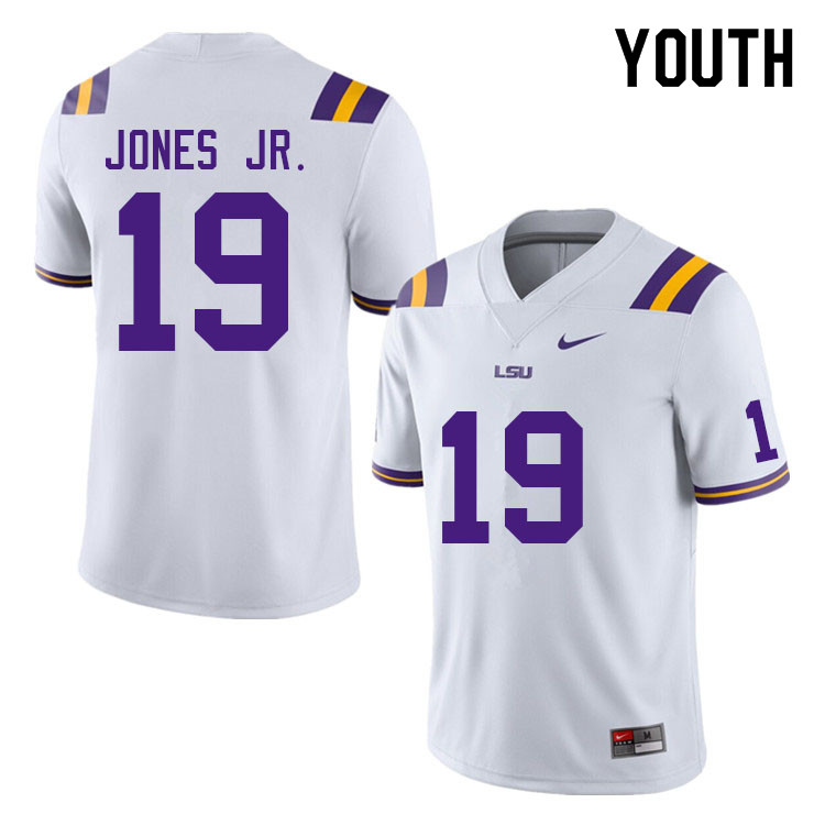 LSU Tigers Mike Jones Jr. #19 White Youth Stitched Authentic NCAA 2021 College Nike Football Jersey XZJ8475CT
